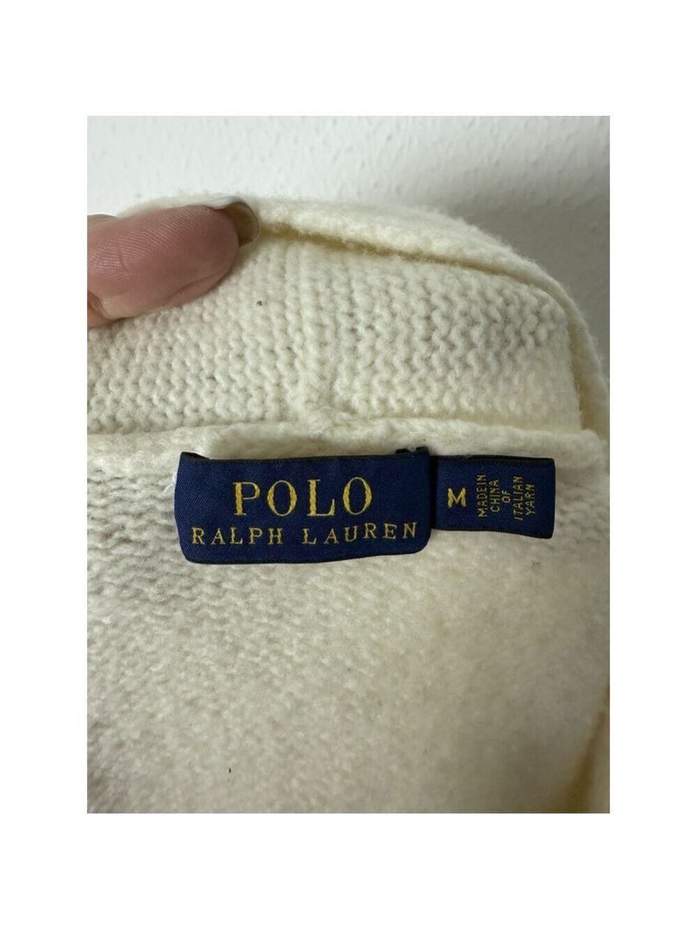 Polo Ralph Lauren Wool Open Front Cardigan Sweater Med Women Cream Pocket Preppy - Picture 4 of 10
